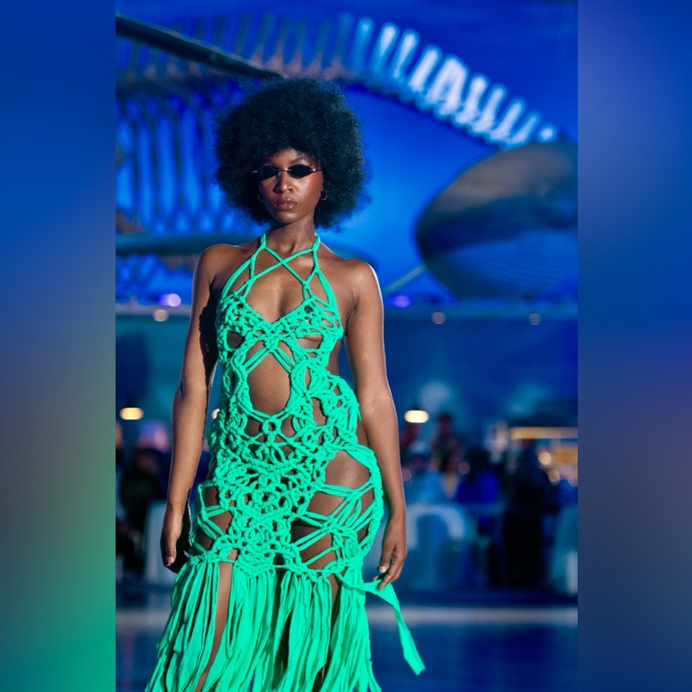 Original GoodVibeGoda Handmade Macramé Rope Vibrant Green Dress